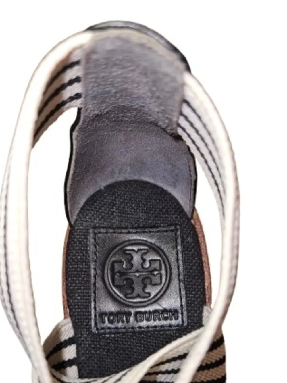 Tory Burch Frieda Espadrille Wedge Sandals Black White Striped Women's Size 7.5